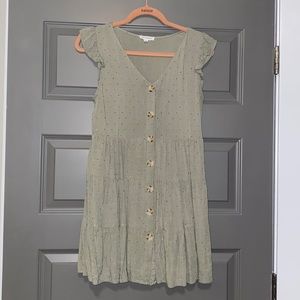 Short, olive green summer dress with buttons